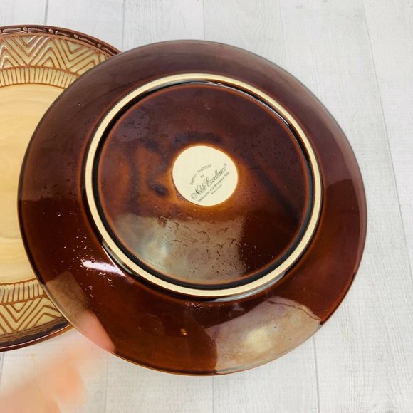 Noble Excellence NATIVE HABITAT Brown Tan Stoneware Geometric Dinner Plate Set 3 - Picture 6 of 10